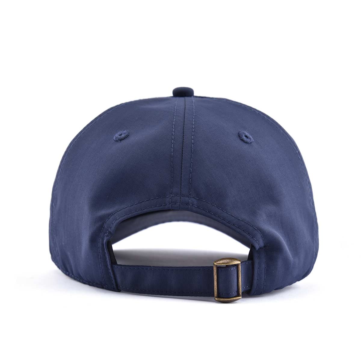Back view of dark blue nylon baseball cap dad cap with 3 stripes KN2102271 Back view of dark blue nylon baseball cap dad cap with 3 stripes KN2102271