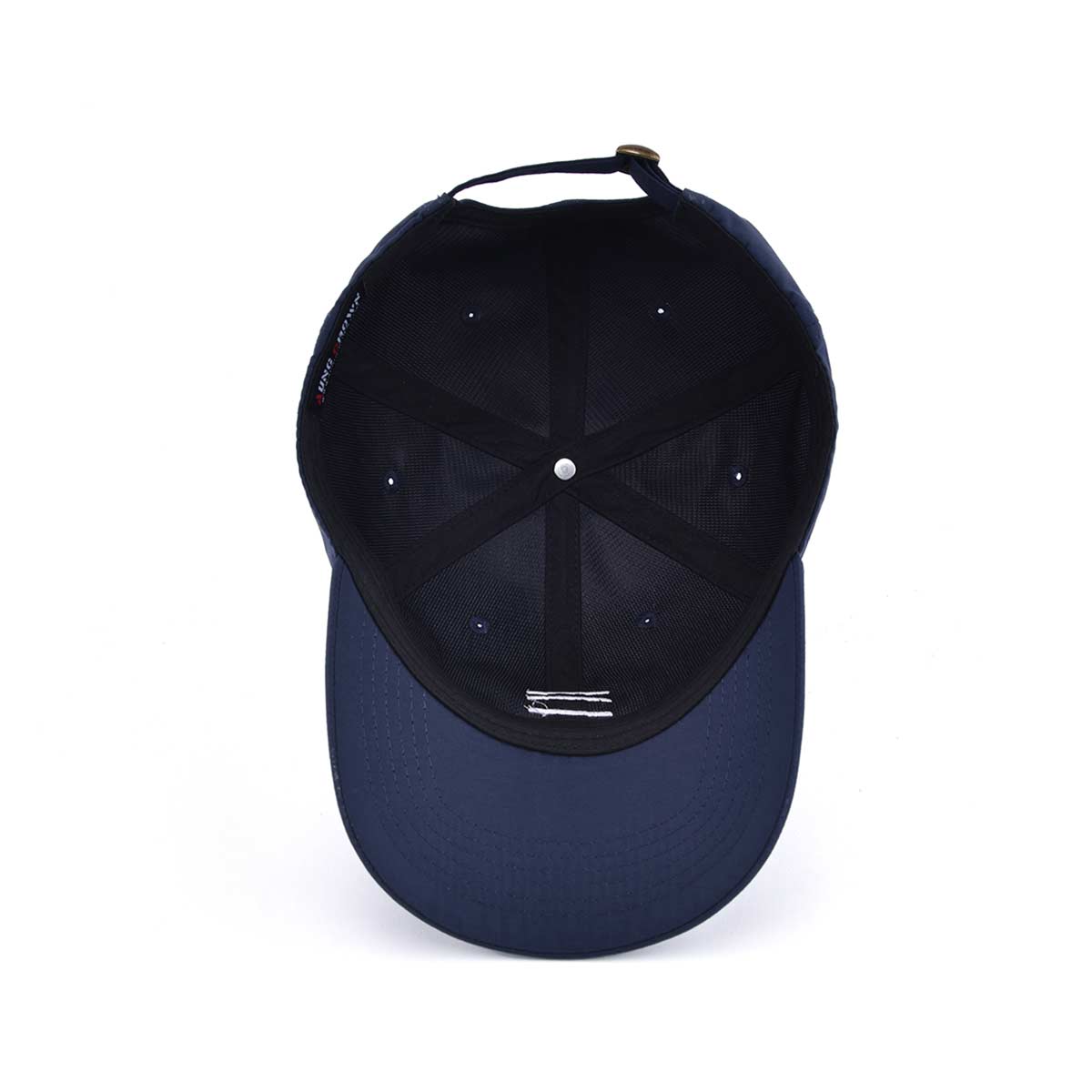 Buttom view of dark blue nylon baseball cap dad cap with 3 stripes KN2102271 Buttom view of dark blue nylon baseball cap dad cap with 3 stripes KN2102271