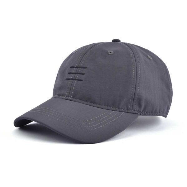 Left view of grey blue nylon baseball cap dad cap with 3 stripes KN2102271