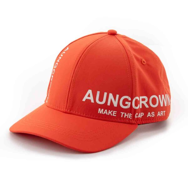 the screen printing letters on the multi color baseball cap in red SFG-210322-1