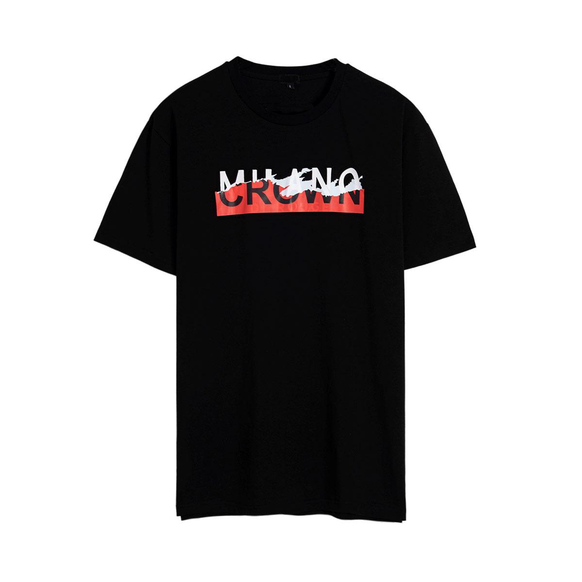 Aung Crown men's black short sleeve t-shirt for summer SFZ-210420-7 Aung Crown black short sleeve t-shirt with a solid back SFZ-210420-7