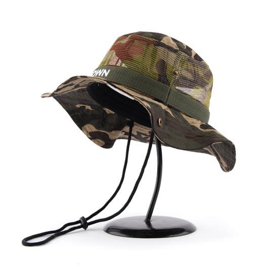 Aung Crown outdoor camo wide brim bucket hat with chin straps KN2101262