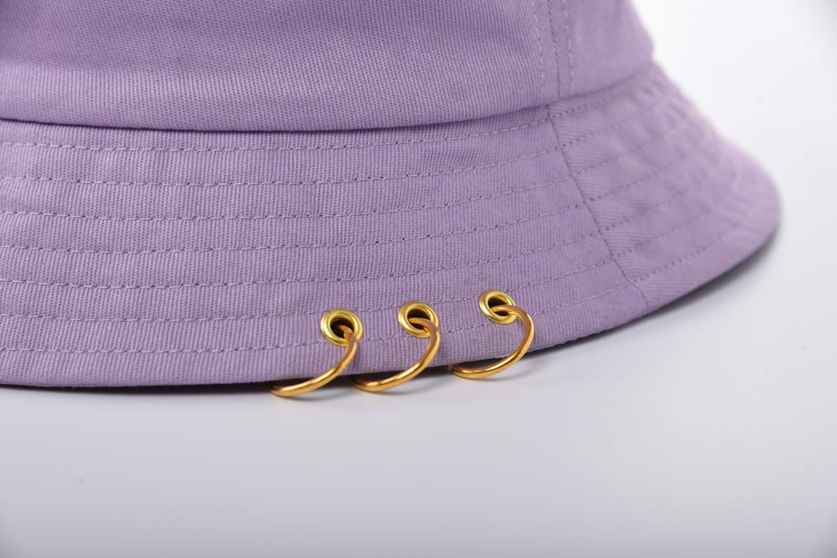 Aung Crown purple woven bucket hat with metal rings on the edge of the brim SFA-210406-1