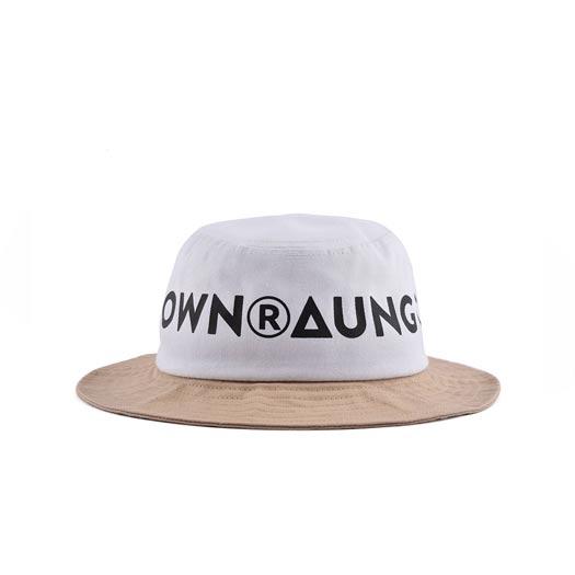 Aung Crown white and khaki cotton bucket hat with a flat brim KN2102035