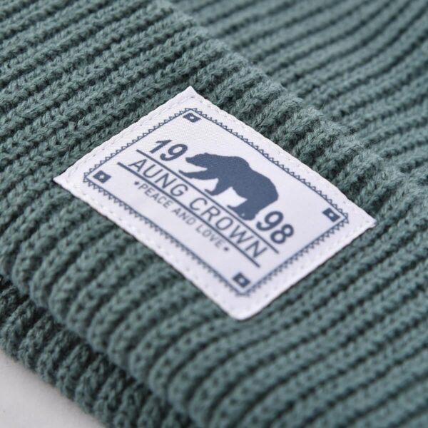 beanie hat with woven label