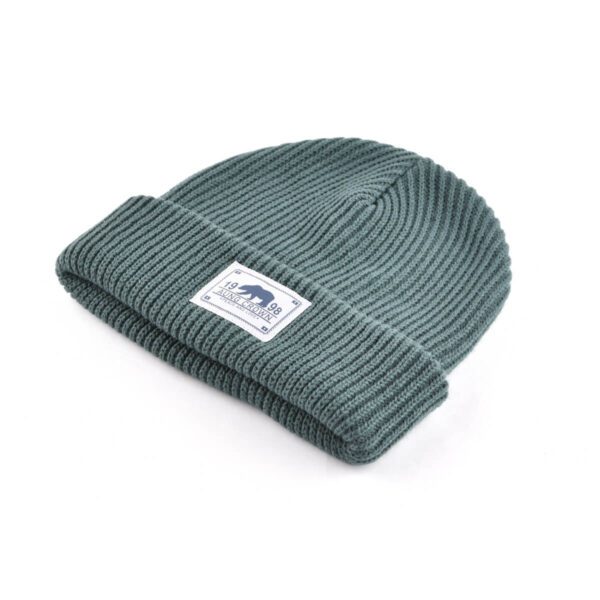 beanie hat with woven label