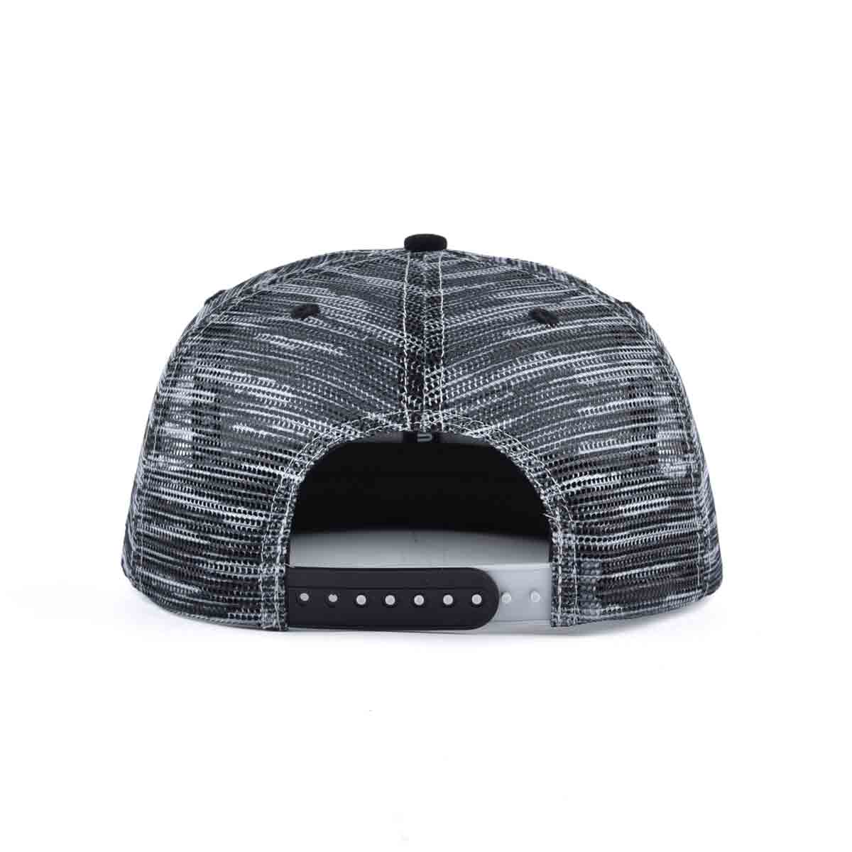 Aung Crown 6-panel flat brim trucker hat for men with a mesh back and a plastic snap closure KN2012111 Aung Crown 6-panel flat brim trucker hat for men with a mesh back and a plastic snap closure KN2012111