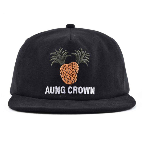 Aung Crown all black strapback hat with a flat embroidery logo KN2103013