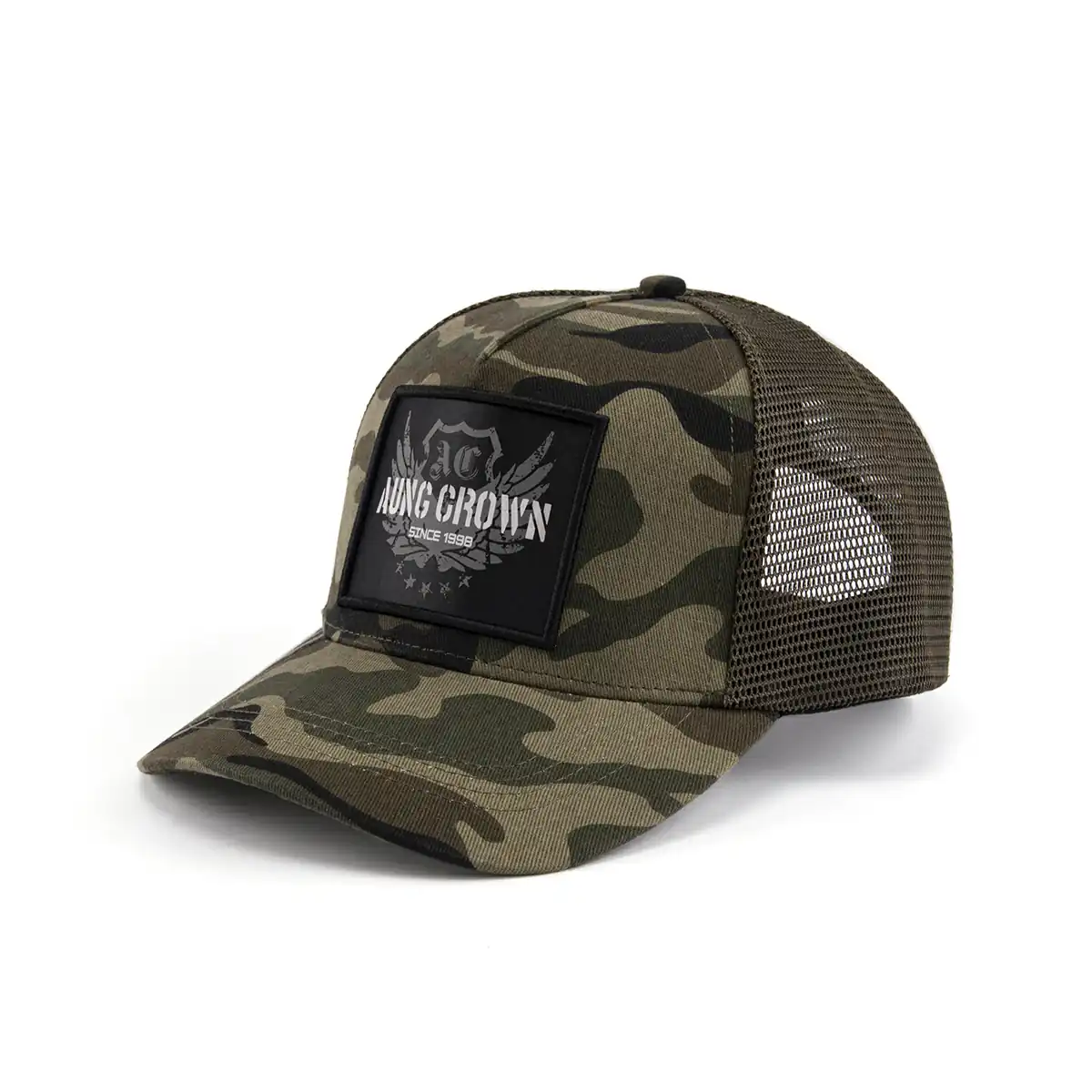 Aung Crown army green-black youth trucker hat for outdoors SFA-210415-2 Aung Crown army green-black youth trucker hat for outdoors SFA-210415-2