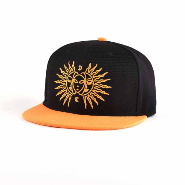 Aung Crown black and orange snapback hat with a flat embroidery logo ACNA2011129