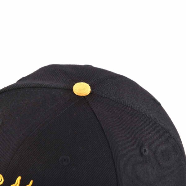 Aung Crown black and orange snapback hat with a orange top button and embroidery eyelets ACNA2011129