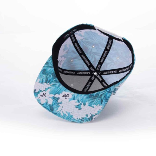 Aung Crown blue and white embroidered snapback hat at th einner view SFA-210324-3