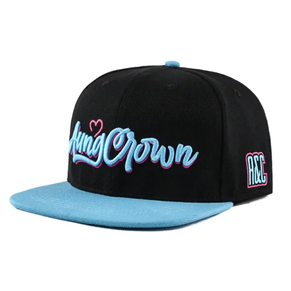 Aung Crown blue black snapback cap with 3d embroidery letters on the front SFG-220402-1