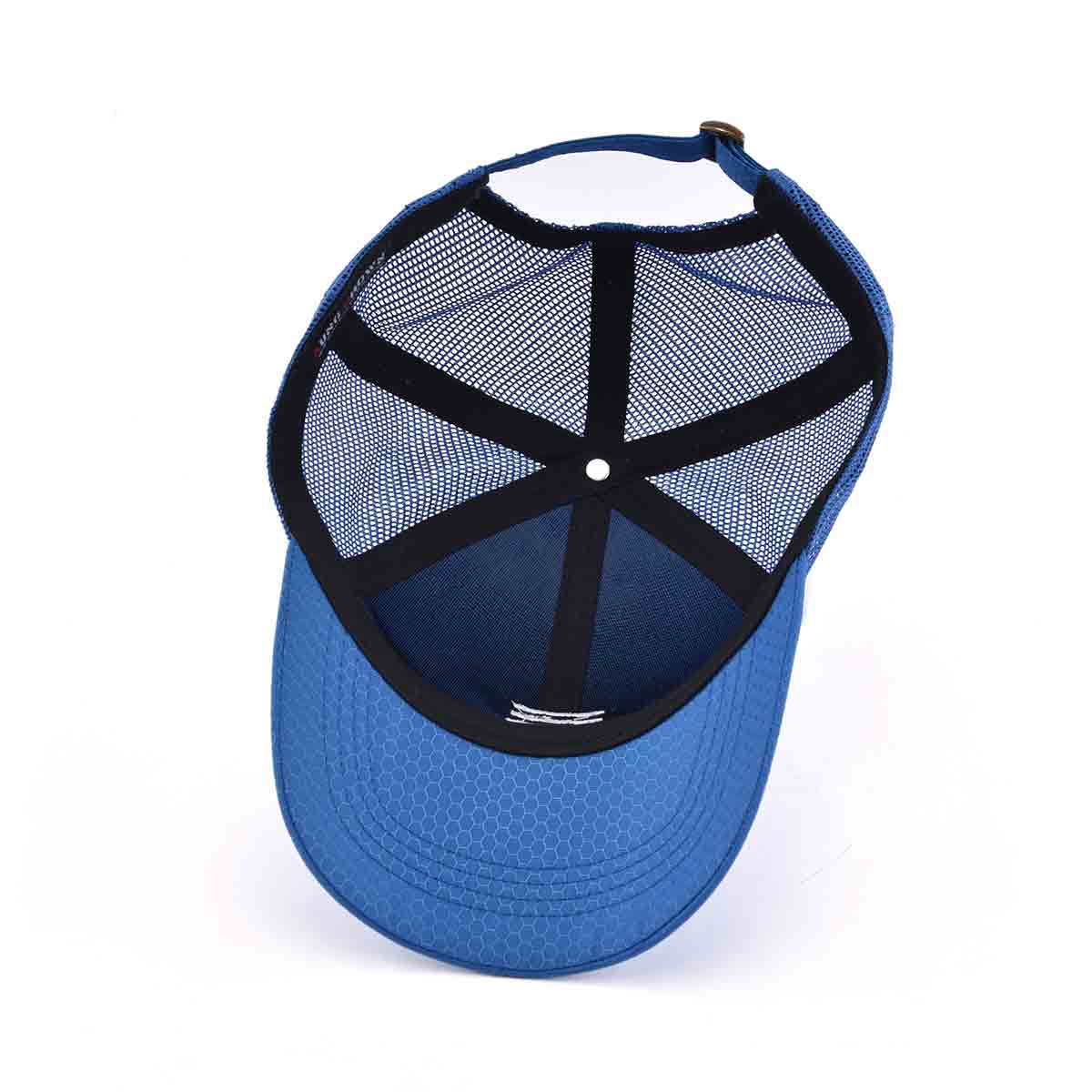 Aung Crown blue colorful trucker hat at the inner view side KN2103011 Aung Crown blue colorful trucker hat at the inner view side KN2103011