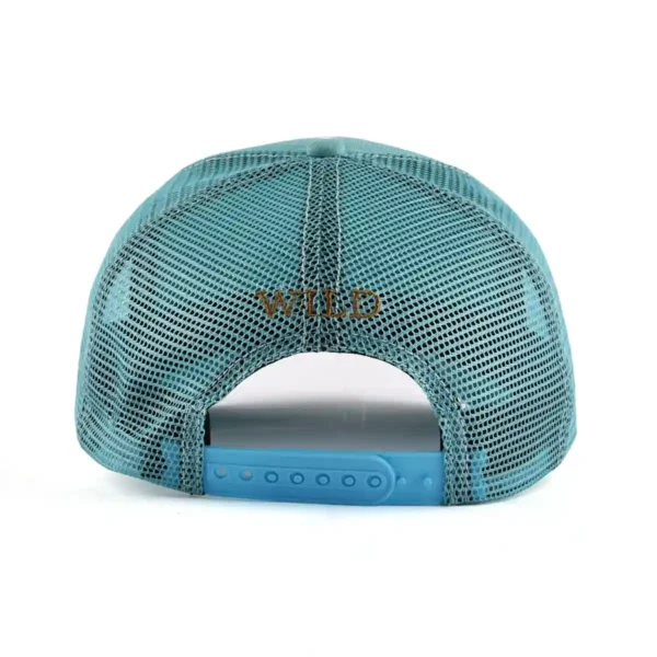 Aung Crown blue popular trucker hat with a plastic snap and embroidery letters on the back KN2012073