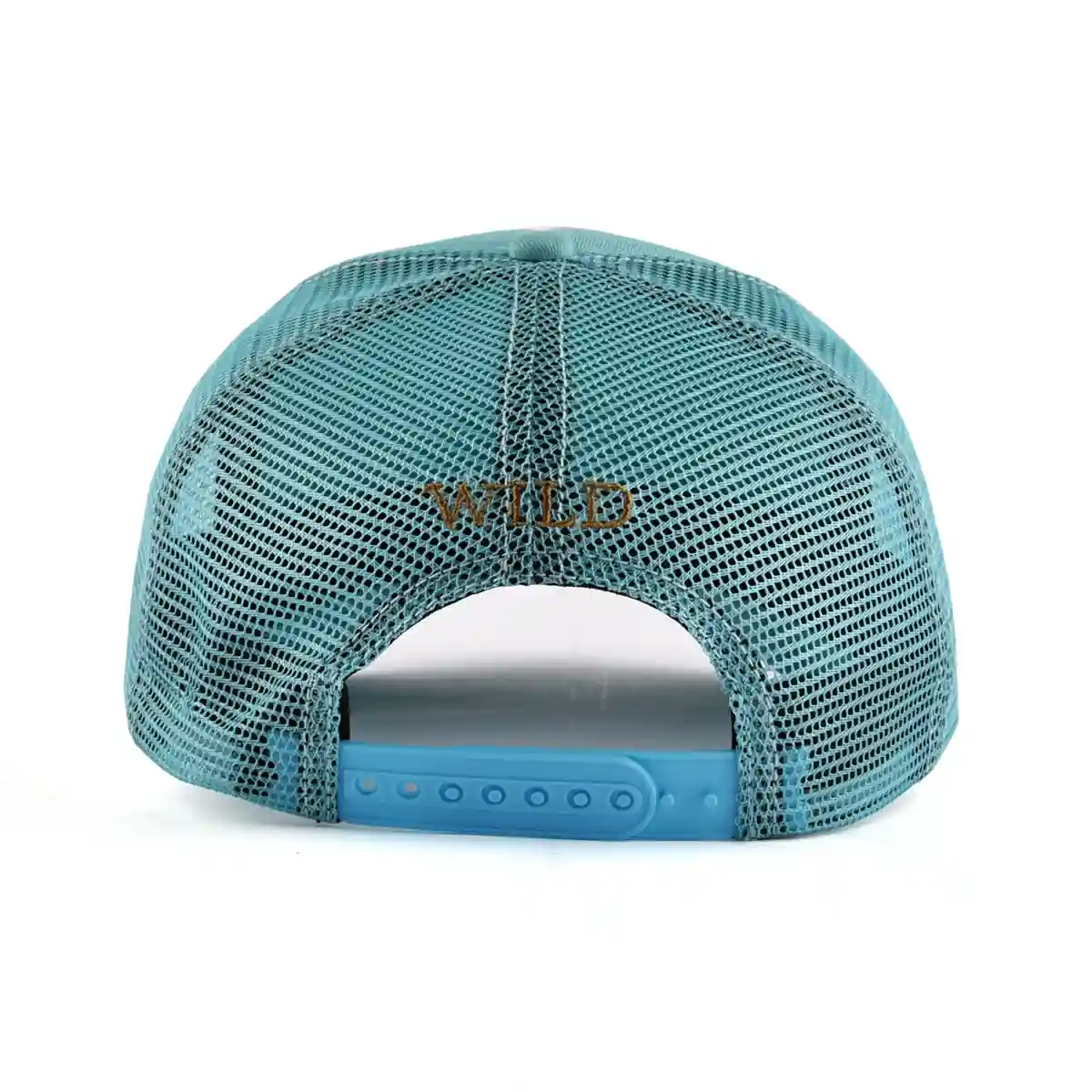 Aung Crown blue popular trucker hat with a plastic snap and embroidery letters on the back KN2012073 Aung Crown blue popular trucker hat with a plastic snap and embroidery letters on the back KN2012073