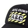 Aung Crown casual black and yellow trucket hat with a flat embroidery logo on the front KN2012091