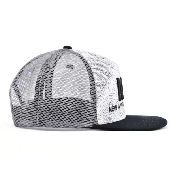 Aung Crown casual white and black trucker hat with a black wide and flat brim KN2103033