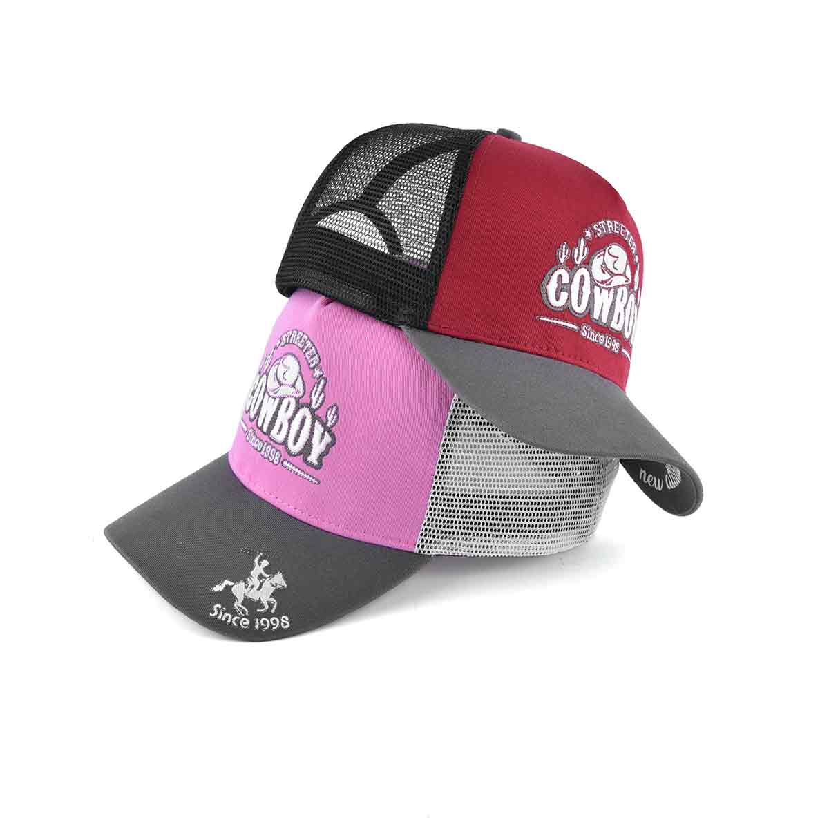 Aung Crown custom embroidery trucker hat with a gray curved brim KN2012103 Aung Crown custom embroidery trucker hat with a gray curved brim KN2012103