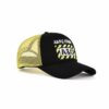 Aung Crown fashion black and yellow trucker hat at the side angle view KN2012091