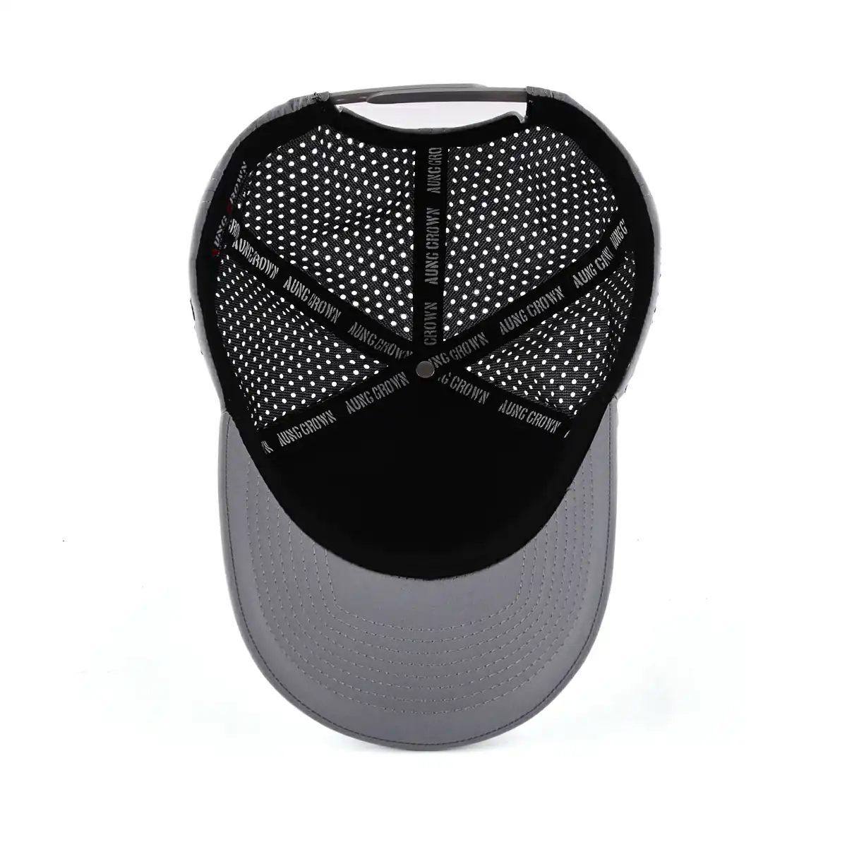 Aung Crown gray costum embroidered trucker hat at the inner view KN2012181 Aung Crown gray costum embroidered trucker hat at the inner view KN2012181