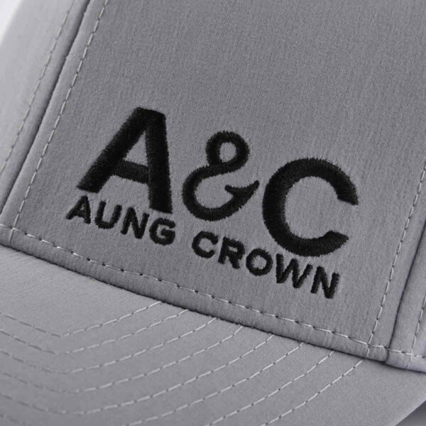 Aung Crown gray custom embroidered trucker hat with flat embroidery letters on the front KN2012181