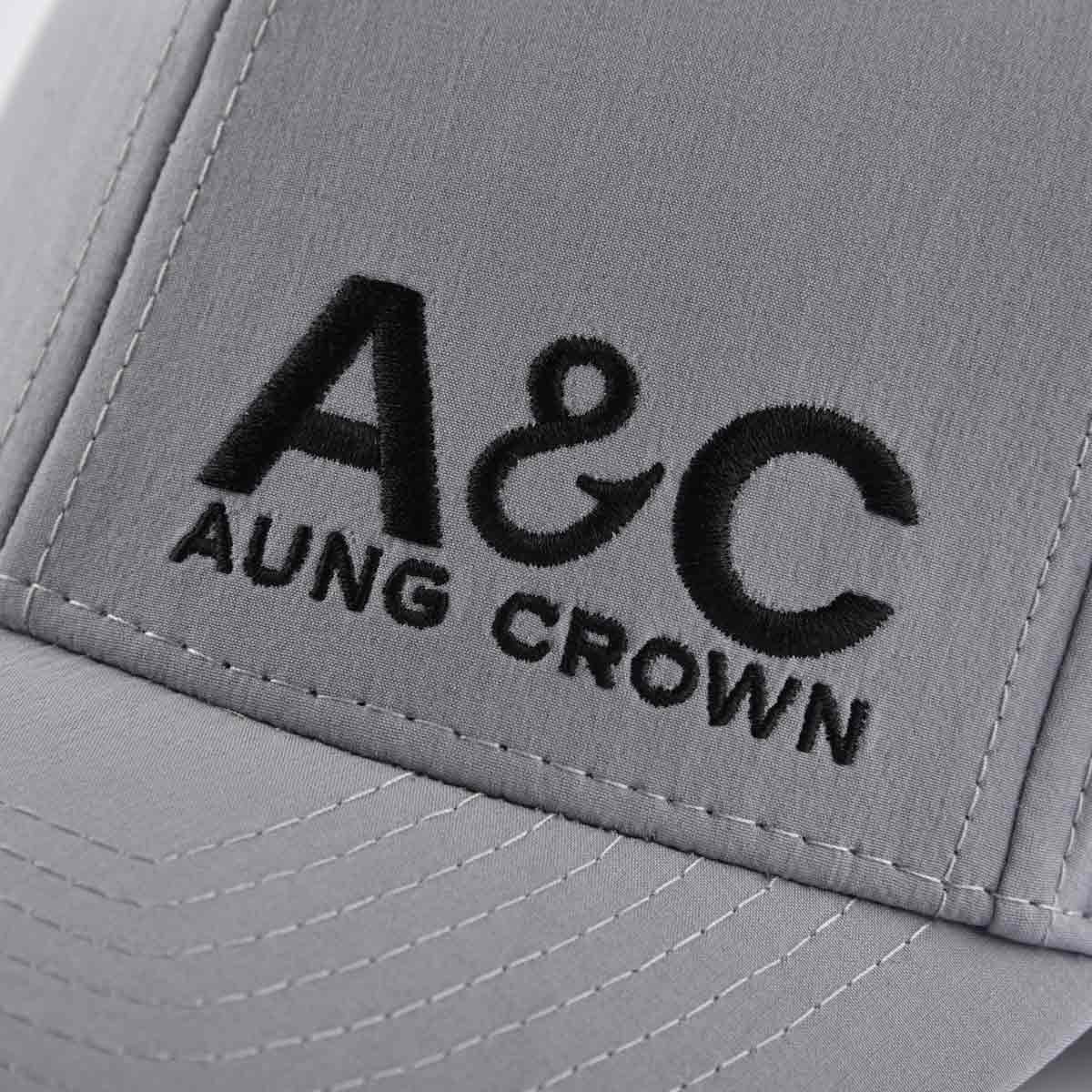 Aung Crown gray custom embroidered trucker hat with flat embroidery letters on the front KN2012181 Aung Crown gray custom embroidered trucker hat with flat embroidery letters on the front KN2012181