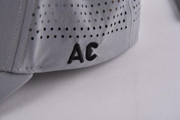 Aung Crown grey custom embroidered trucker hat with fkat embroidery letters on the side KN2012181