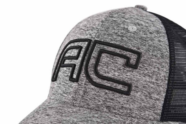 Aung Crown grey embroidered trucker hat for men with a 3d embroidery logo on the front KN2012122