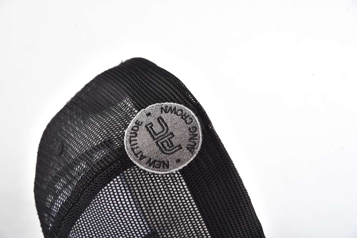 Aung Crown grey embroidered trucker hat with a fitted back KN2012122