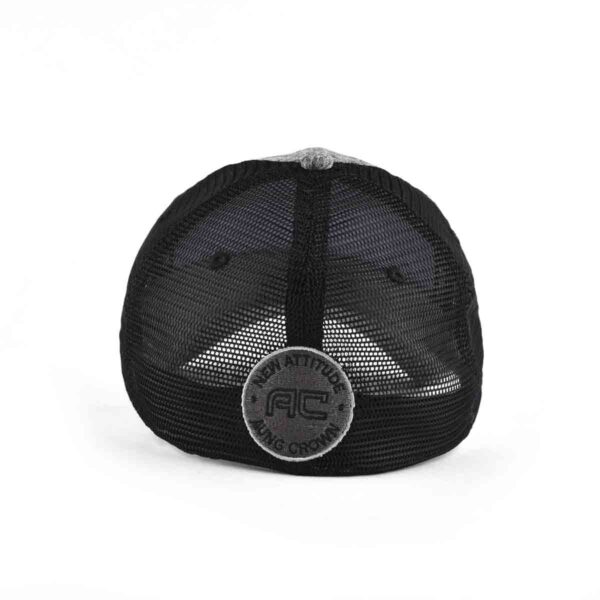 Aung Crown grey fitted embroidered trucker hat with a patch on the back KN2012122