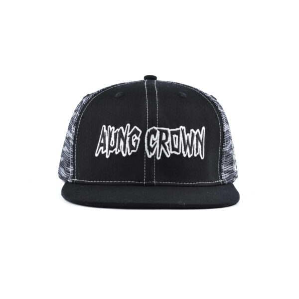 Aung Crown men's black flat brim trucket hat KN2012111