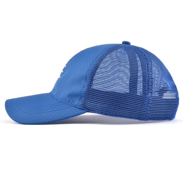 Aung Crown men's colorful trucker hat in bluw at the horizontal view KN2103011