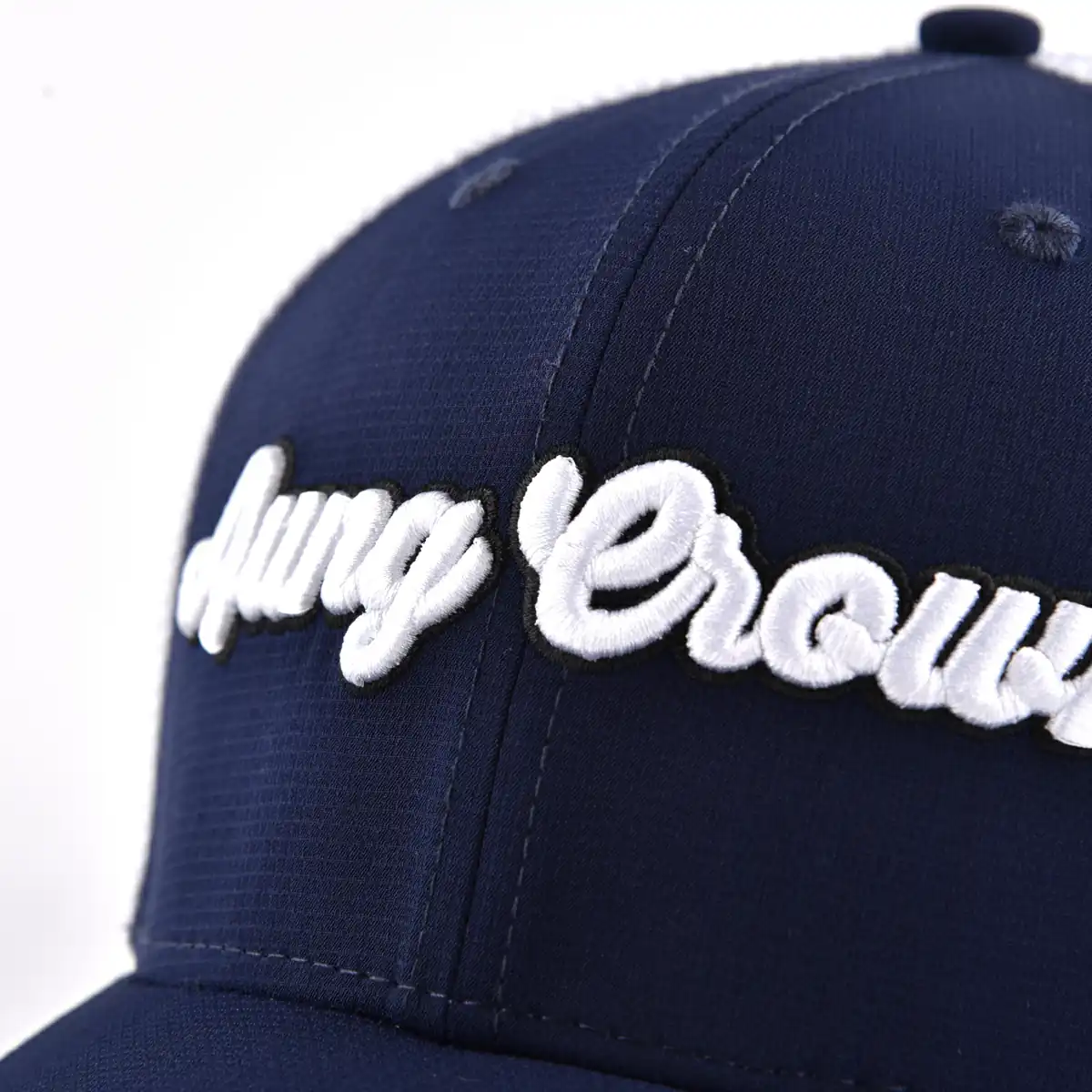Aung Crown men's white and blue trucker hat with 3D embroidery white letters on the front KN2012121 Aung Crown men's white and blue trucker hat with 3D embroidery white letters on the front KN2012121
