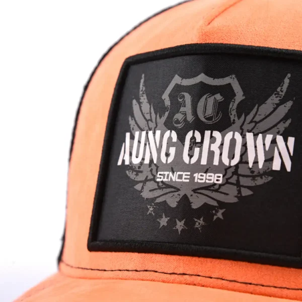 Aung Crown orange-black youth trucker hat with a 3D piping applique with digital printing on the front SFA-210415-2