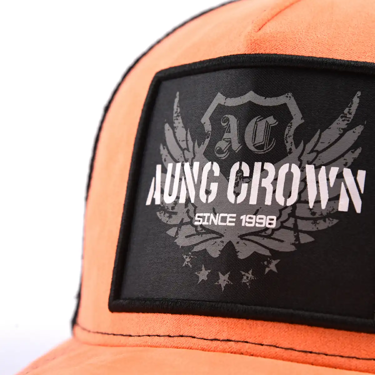 Aung Crown orange-black youth trucker hat with a 3D piping applique with digital printing on the front SFA-210415-2 Aung Crown orange-black youth trucker hat with a 3D piping applique with digital printing on the front SFA-210415-2