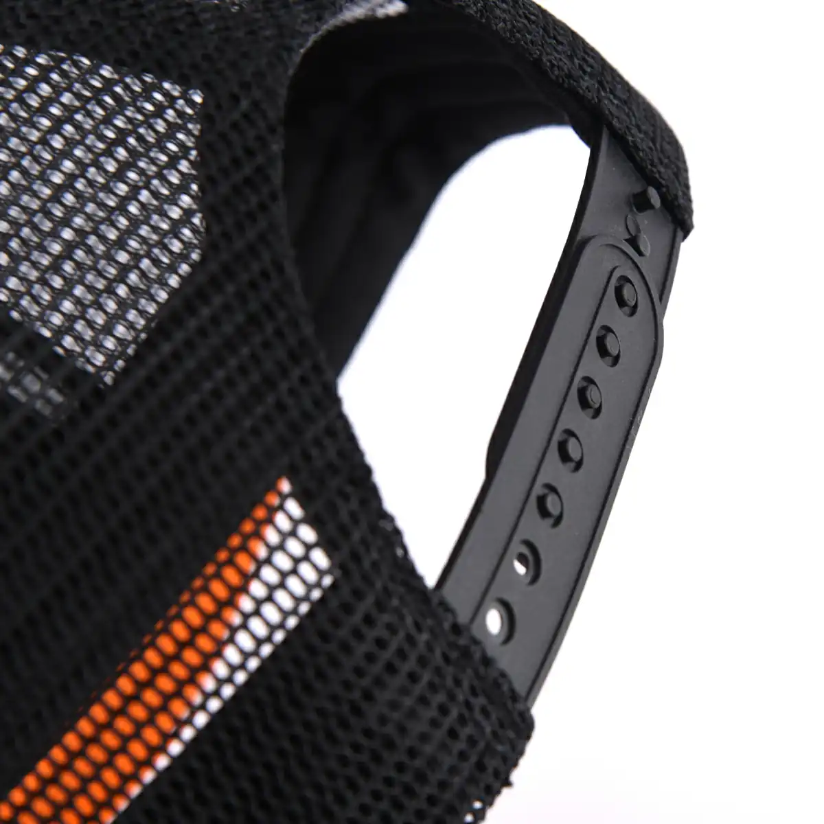 Aung Crown orange-black youth trucker hat with a black plastic snap closure at the back SFA-210415-2 Aung Crown orange-black youth trucker hat with a black plastic snap closure at the back SFA-210415-2