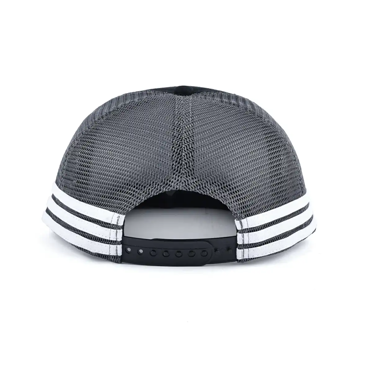 Aung Crown patchwork flat bill trucker hat for men with a plastic snap and a mesh back KN2012153 Aung Crown patchwork flat bill trucker hat for men with a plastic snap and a mesh back KN2012153