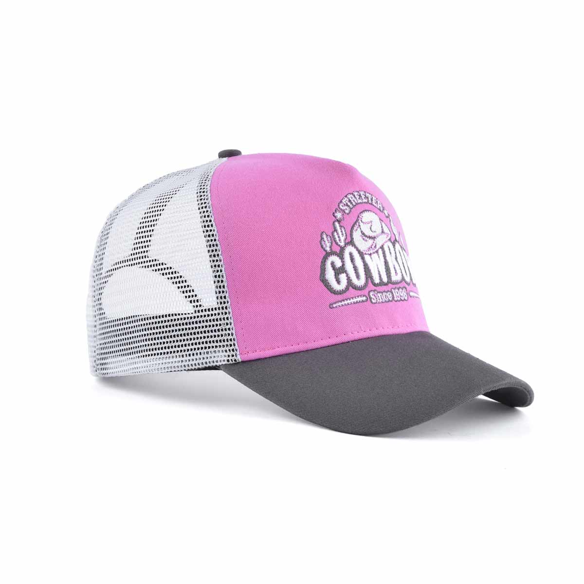 Aung Crown pnik-white-grey custom embroidery trucker hat with a curved brim KN2012103 Aung Crown pnik-white-grey custom embroidery trucker hat with a curved brim KN2012103