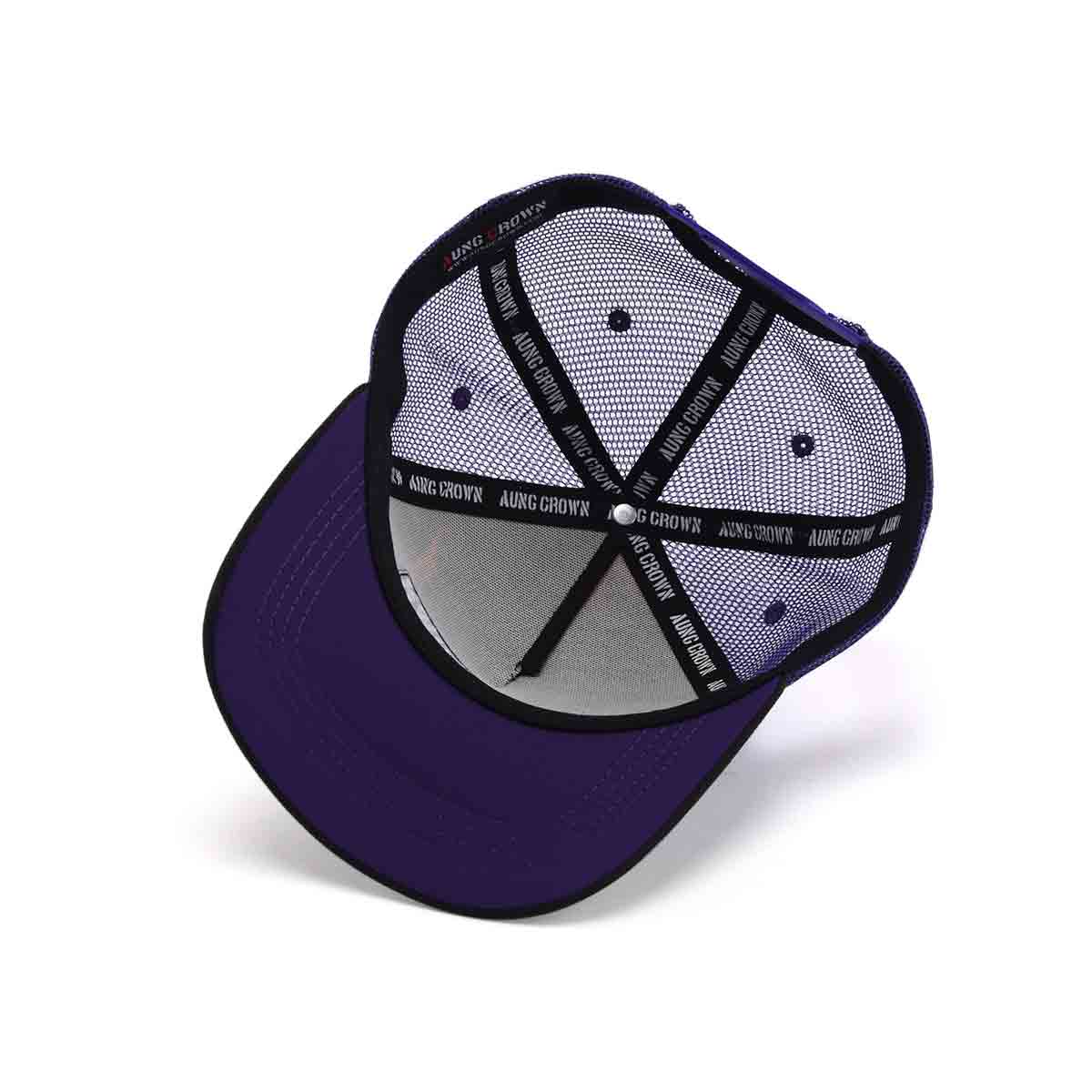 Aung Crown purple printing trucker hat at the inner view KN2103191 Aung Crown purple printing trucker hat at the inner view KN2103191