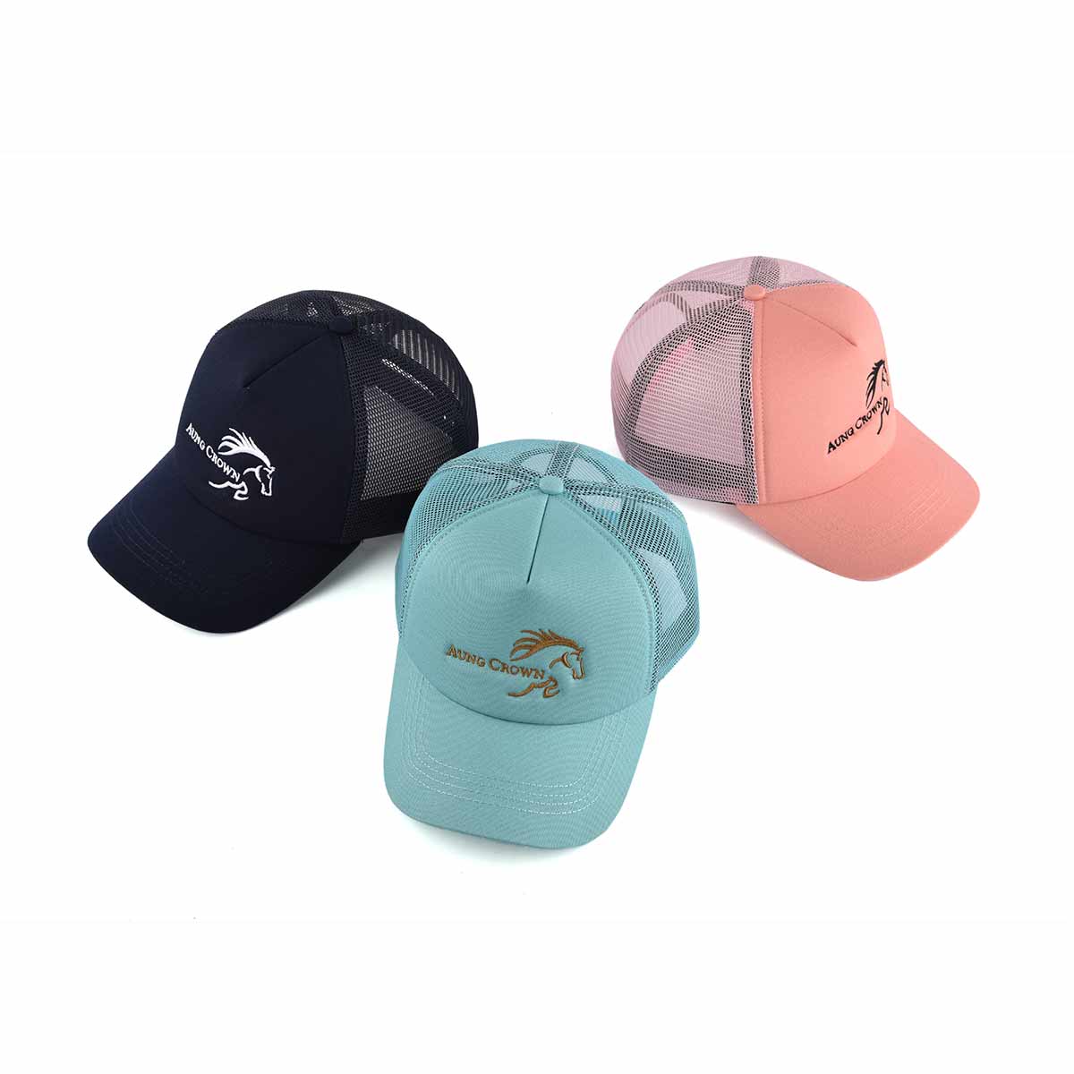 Aung Crown sports popular trucker hat in pink, light blue, or black KN2012073 Aung Crown sports popular trucker hat in pink, light blue, or black KN2012073
