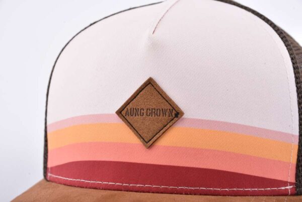 Aung Crown unisex brown trucker hat with a mircofiber emboss patch on the front KN2103043