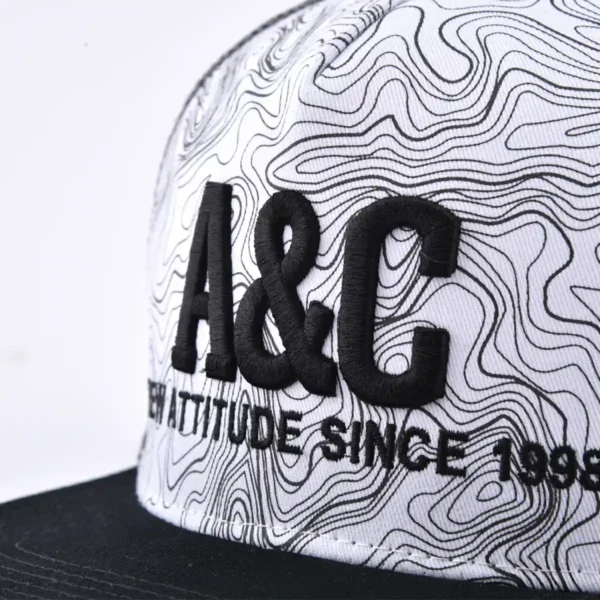 Aung Crown unisex white and black trucker hat with a 3D emboidery and flat embroidery logo on the front KN2103033