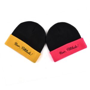 beanie embroidery patchwork cuffed knitted hat