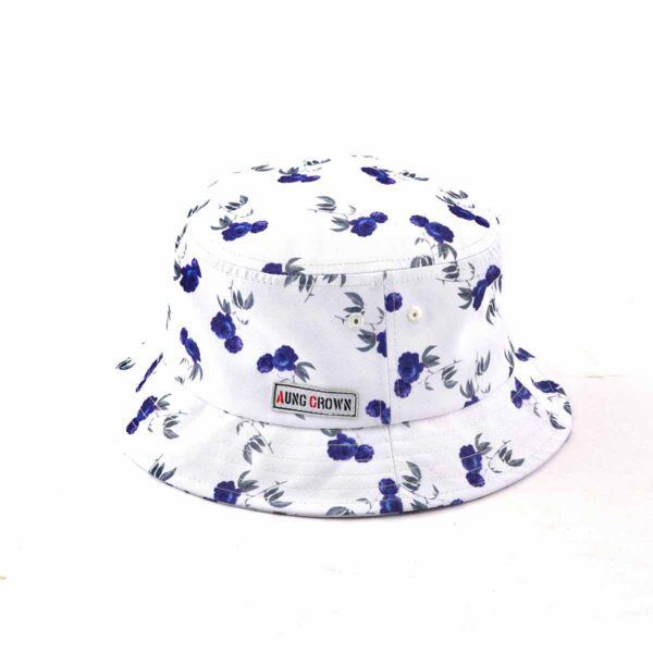 Aung Crown white floral digital printing kid bucket hats with a side logo KN2102191-3