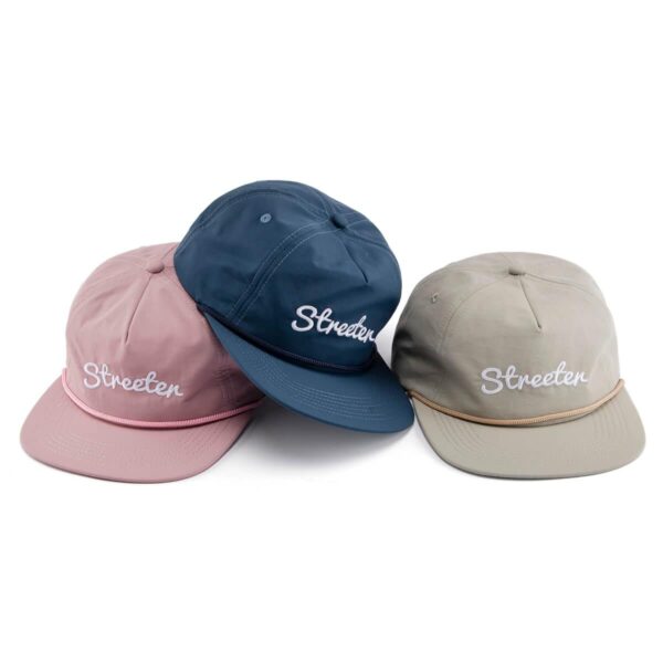 Streeter flat brim waterproof kid snapback hats with rope in dark blue, pink, or khaki KN2102202