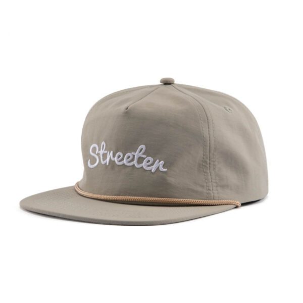 Streeter flat embroidery khaki waterproof kid snapback hats with rope KN2102202