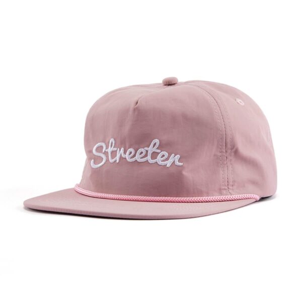 Streeter pink flat brim waterproof kid snapback hats with rope KN2102202