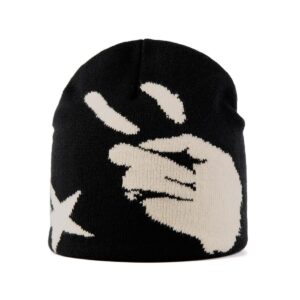 black and white beanie