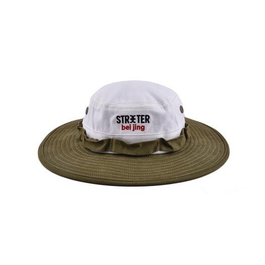 Streeter army-green and white outdoor bucket hat with string KN2101081